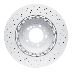 Porsche 718 Cayman Brake Rotor (1) - Right Front - R1 Concepts - Hi-Carbon Alloy GEOMET Coated Rotor - Drilled - `16-`23